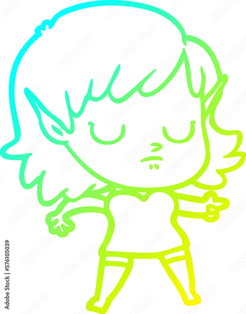 Fototapeta premium cold gradient line drawing cartoon elf girl