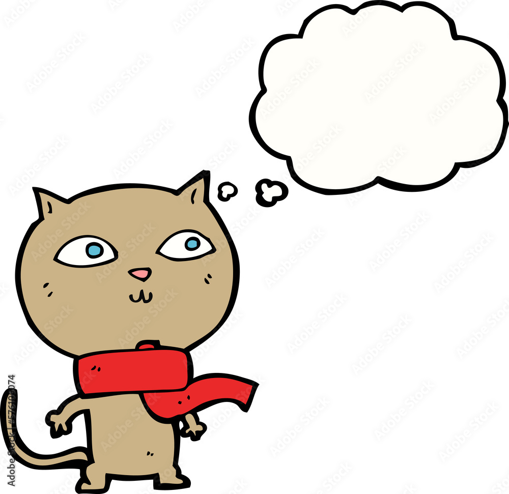 cartoon funny cat wearing scarf with thought bubble cartoon funny cat wearing scarf with thought bubble