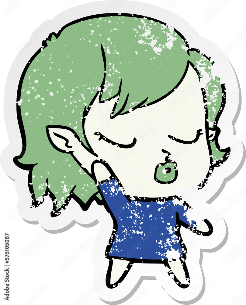 Fototapeta premium distressed sticker of a cute cartoon vampire girl