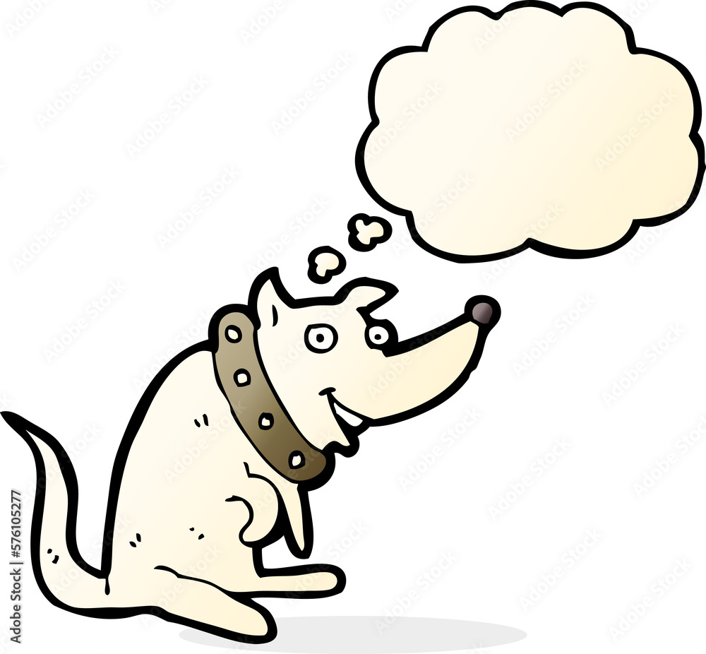 cartoon happy dog in big collar with thought bubble cartoon happy dog in big collar with thought bubble