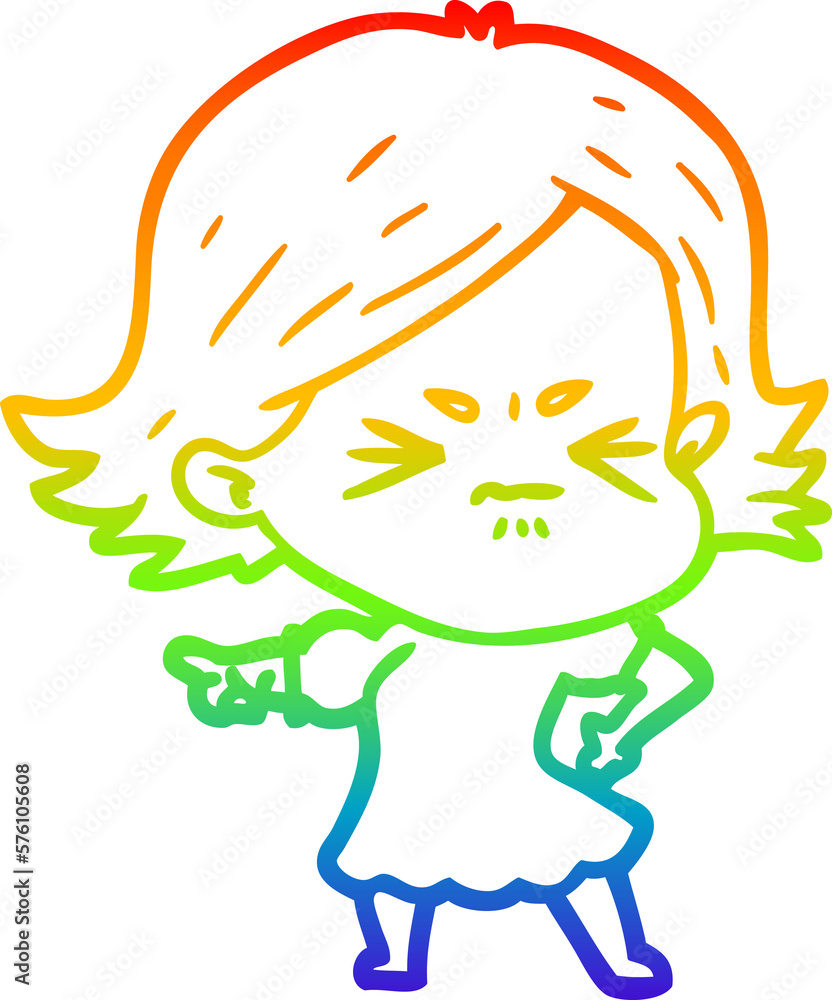 rainbow gradient line drawing cartoon angry woman rainbow gradient line drawing cartoon angry woman
