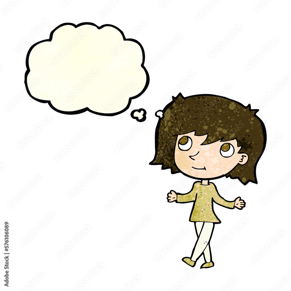 cartoon girl with no worries with thought bubble cartoon girl with no worries with thought bubble