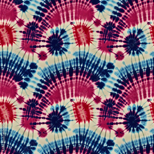 Colorful tie dye style seamless pattern. Hippie batik ornament background. Generative AI
