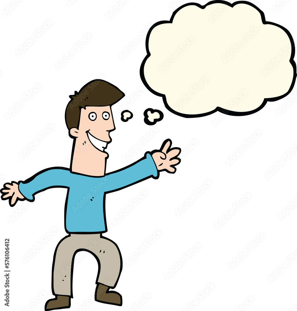 cartoon happy man dancing with thought bubble cartoon happy man dancing with thought bubble