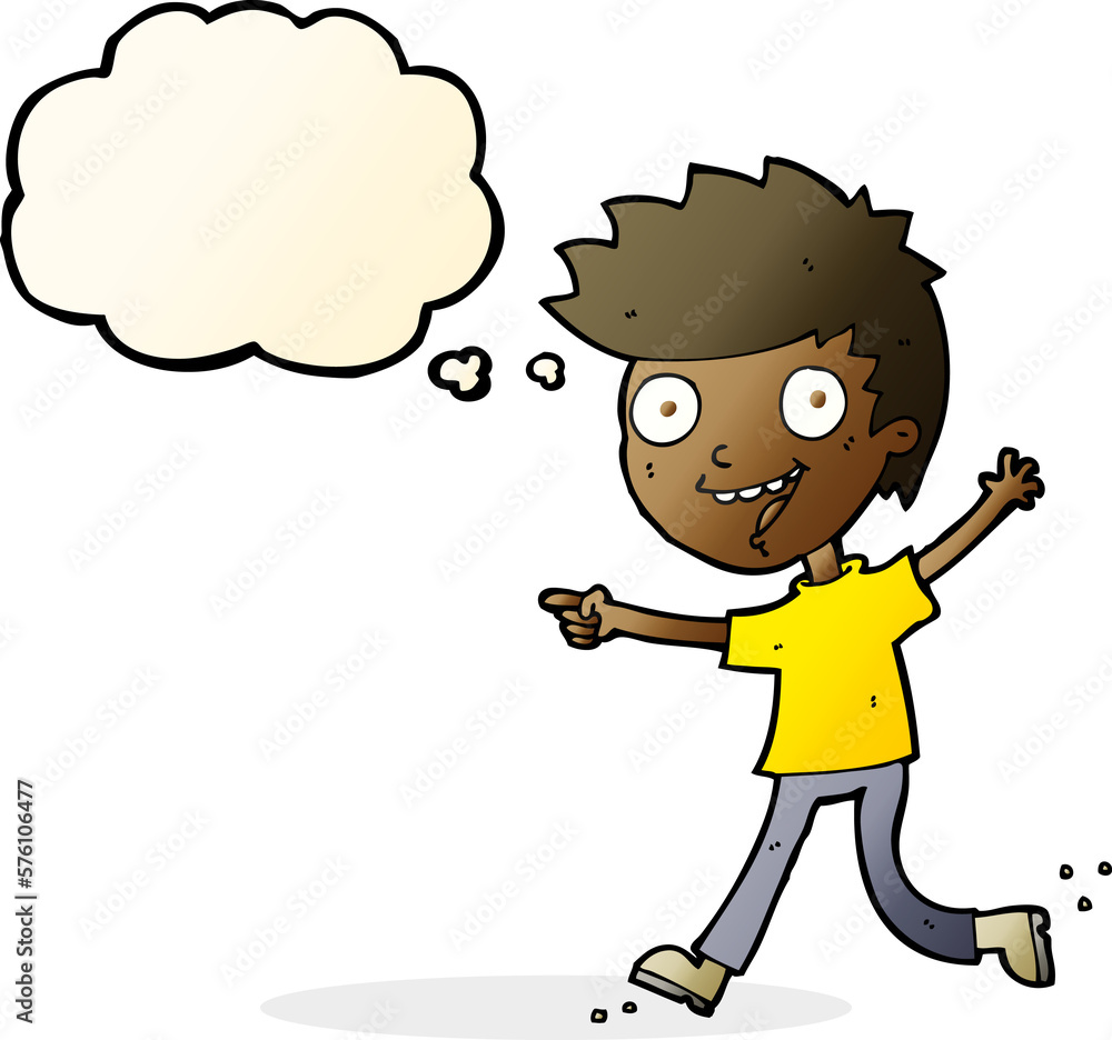 Fototapeta premium cartoon crazy excited boy with thought bubble