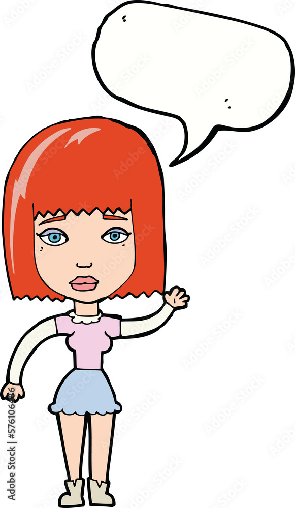 cartoon waving woman with speech bubble cartoon waving woman with speech bubble