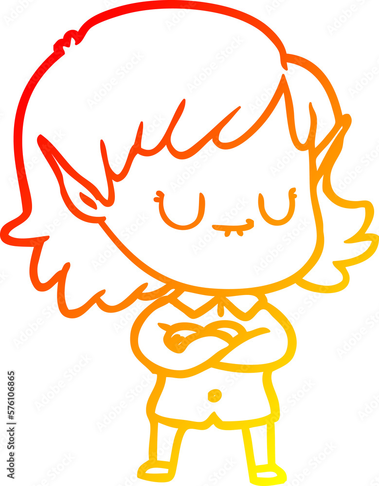 warm gradient line drawing happy cartoon elf girl warm gradient line drawing happy cartoon elf girl