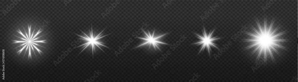light exclusive use lens flash light effect.Big Collection Realistic white Scene illumination. Special effects on transparent background. Vector illustration
