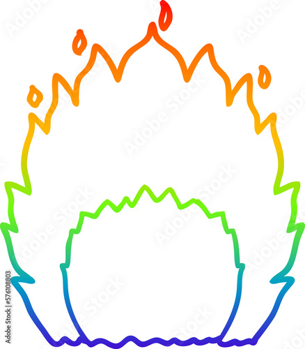 rainbow gradient line drawing cartoon fire
