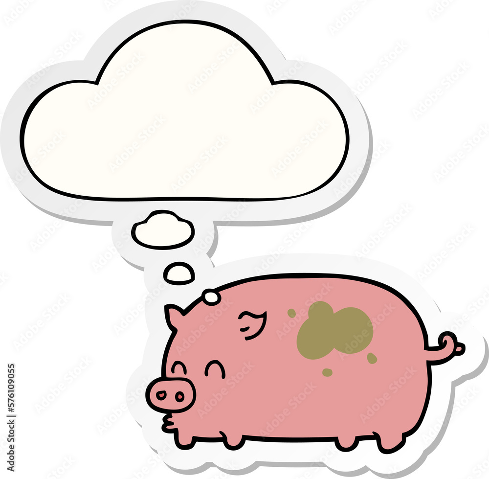 cute cartoon pig and thought bubble as a printed sticker cute cartoon pig and thought bubble as a printed sticker