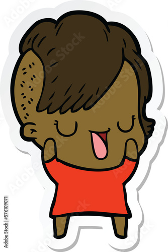 sticker of a cute cartoon girl with hipster haircut