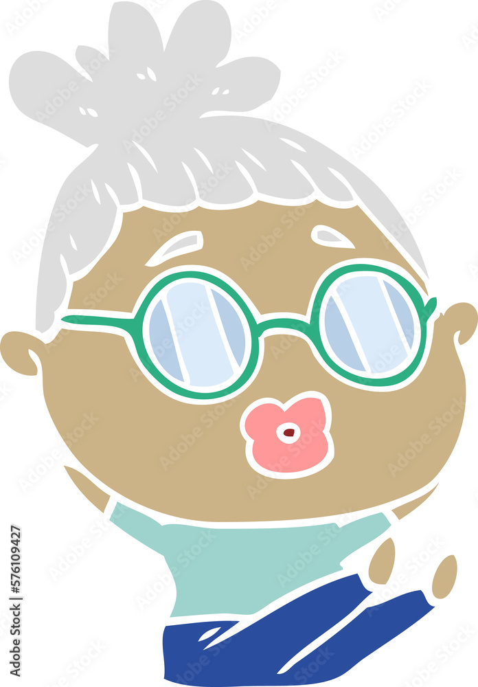 flat color style cartoon sitting woman wearing spectacles flat color style cartoon sitting woman wearing spectacles