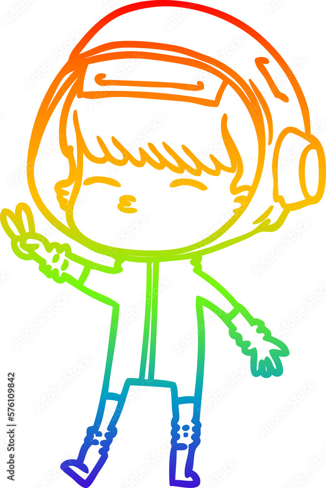 rainbow gradient line drawing cartoon spacegirl making peace sign rainbow gradient line drawing cartoon spacegirl making peace sign