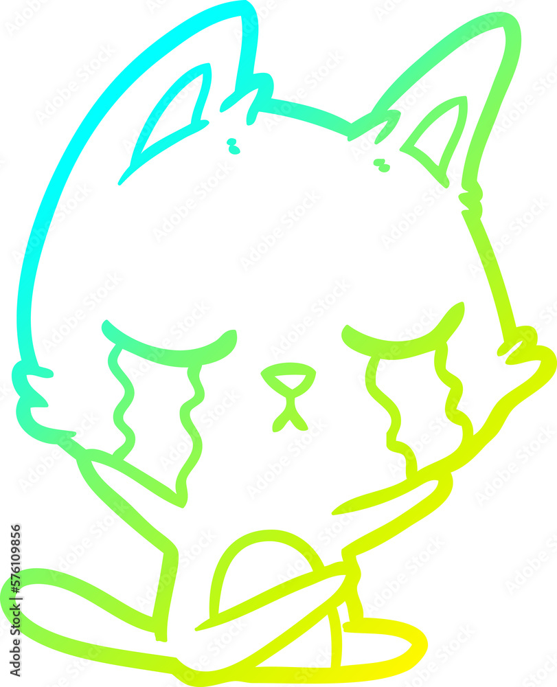 cold gradient line drawing crying cartoon cat cold gradient line drawing crying cartoon cat