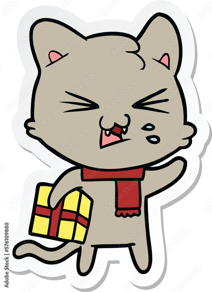 sticker of a cartoon hissing cat sticker of a cartoon hissing cat