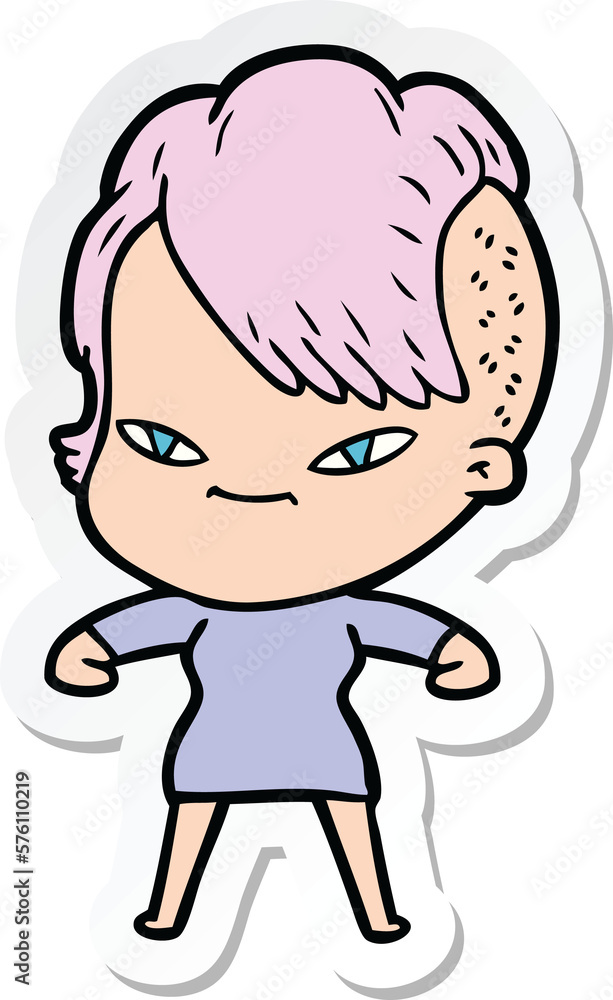 sticker of a cute cartoon girl with hipster haircut sticker of a cute cartoon girl with hipster haircut