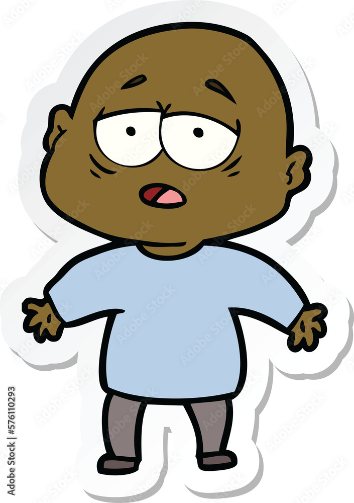 sticker of a cartoon tired bald man sticker of a cartoon tired bald man