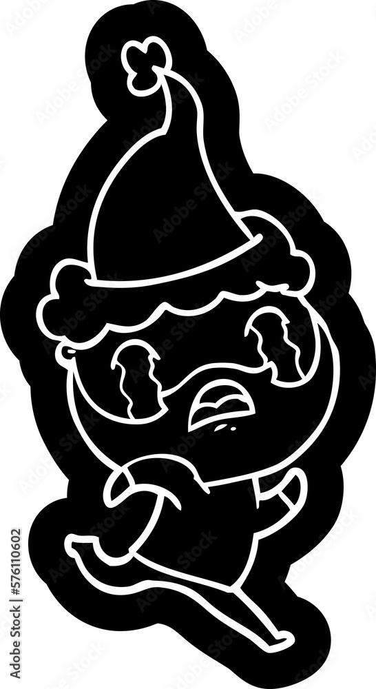 cartoon icon of a bearded man crying wearing santa hat cartoon icon of a bearded man crying wearing santa hat