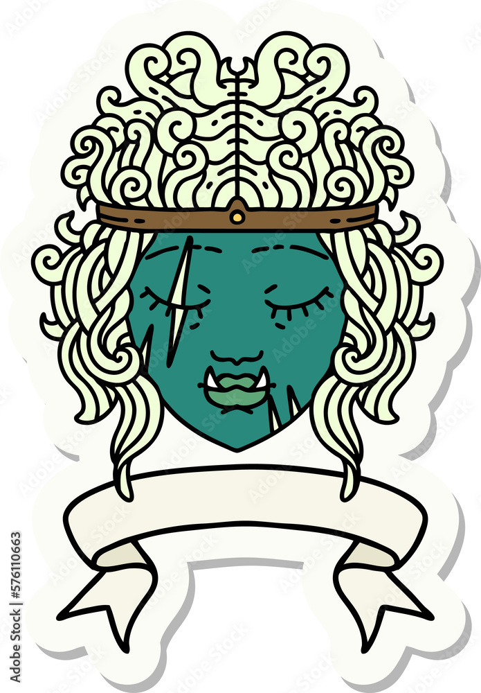 orc barbarian character face with banner sticker orc barbarian character face with banner sticker