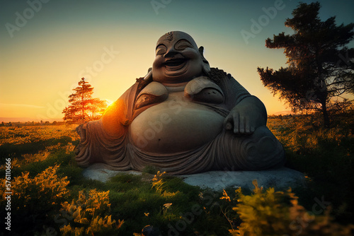Laughing big Buddha sunset
