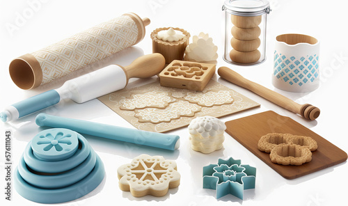  a variety of cookie cutters and cookie decorating supplies. generative ai