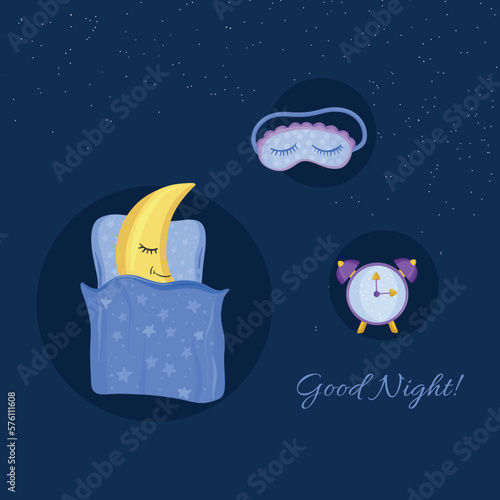 The moon is sleeping in the bad. Good night items
