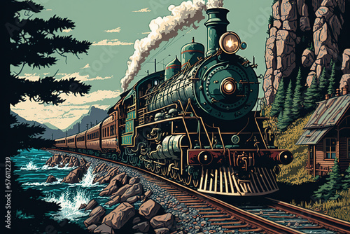 illustration of a train that travels by rail. transportation, art illustration 