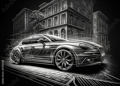 illustration shows a car. It travels on roads, ai art illustration 