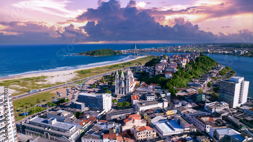 Aerial view of Ilheus, tourist town in Bahia. Historic city center with Catedral Sao Sebastiao