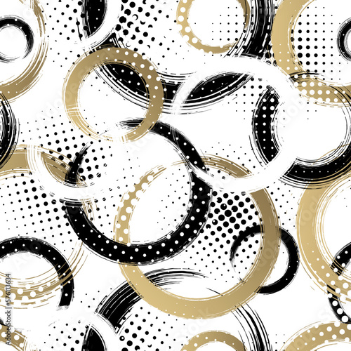 Abstract geometric circle seamless patern. Repeating geometry line. Repeated brush strokes for design prints. Fashion round stroke. Watercolour blots. Repeat watercolor sport. Vector illustration