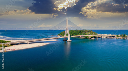 Aerial view of Ilheus, tourist town in Bahia. Historic city center with famous bridge in the background. photo