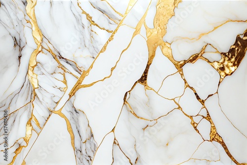 Natural White And Gold Marble Texture For Skin Tile Wallpaper Luxurious Background. Creative Stone Ceramic Art Wall Interiors Design. Generative AI