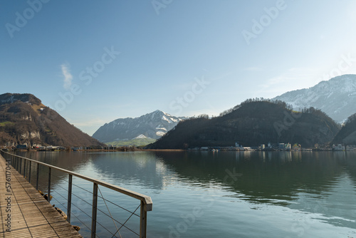Waterfront at the lake of Lucerne in Stansstad in Switzerland