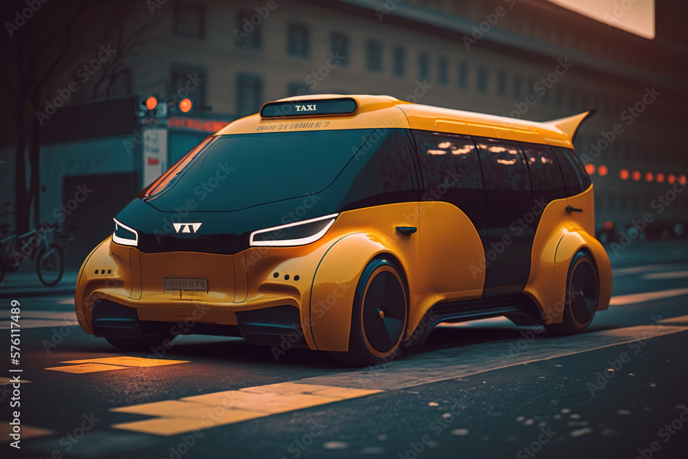 Taxi electric car with autopilot, autonomous driving, the future, futuristic, ai