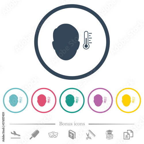 Fever measurement solid flat color icons in round outlines