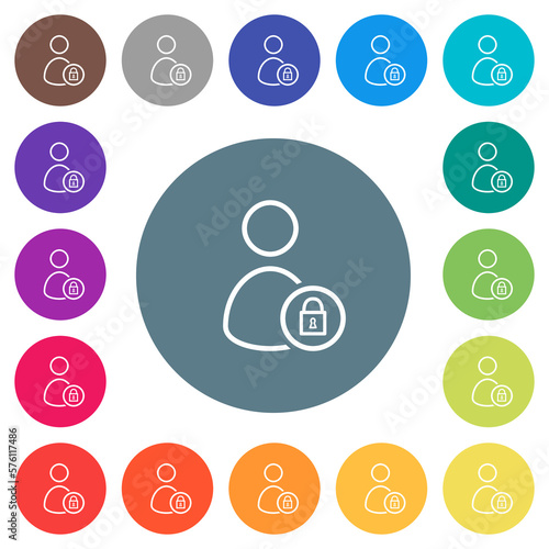 Lock user outline flat white icons on round color backgrounds