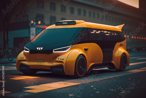 Taxi electric car with autopilot  autonomous driving  the future  futuristic  ai