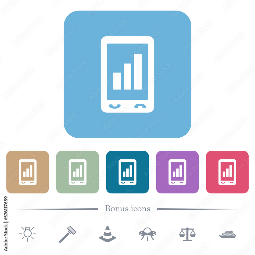 Mobile signal strength flat icons on color rounded square backgrounds Mobile signal strength flat icons on color rounded square backgrounds