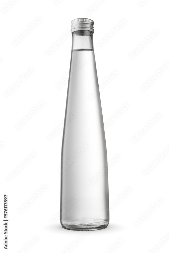 Pure water in the transparent glass bottle with aluminum screw cap isolated. Pure water in the transparent glass bottle with aluminum screw cap isolated.