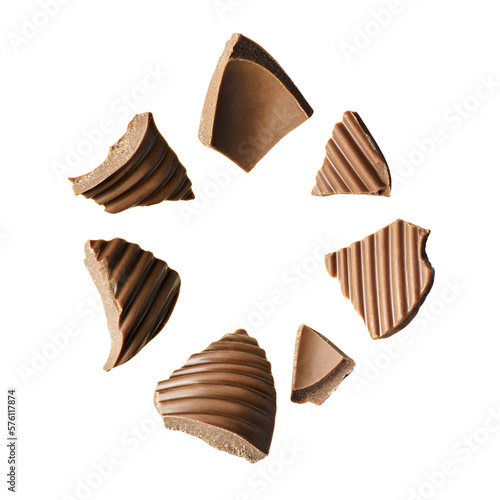 Piece of chocolate or chips isolated on white.