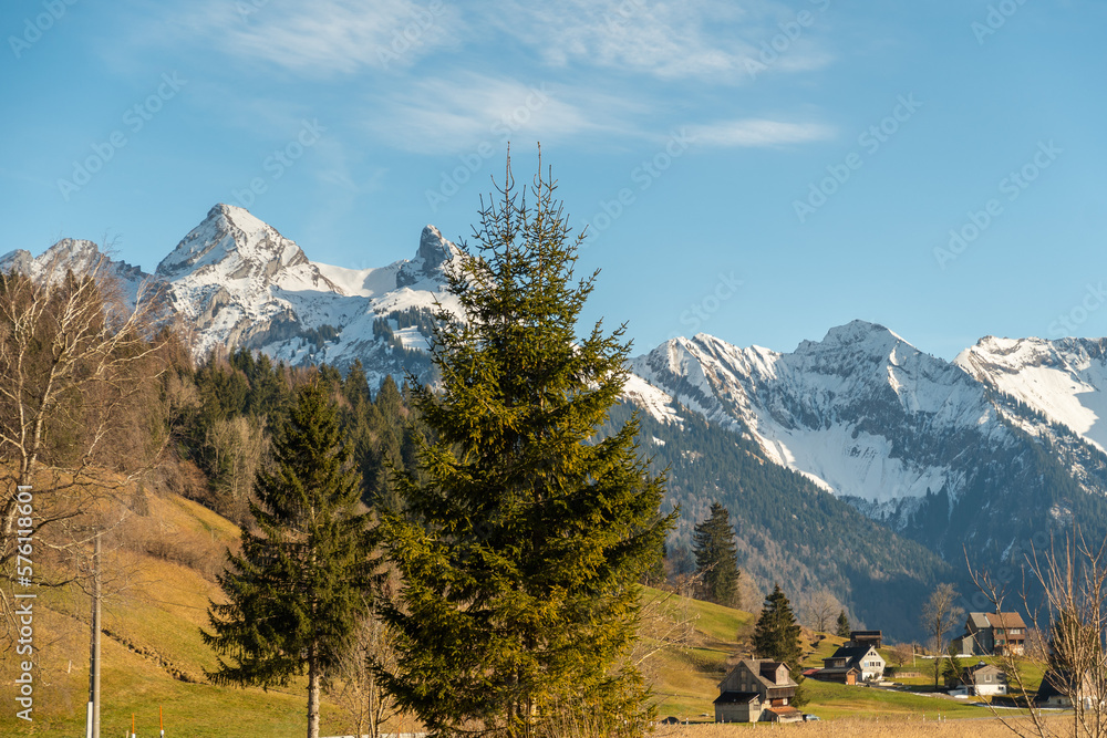 Idyllic mountain landscape near Einsiedeln in Switzerland