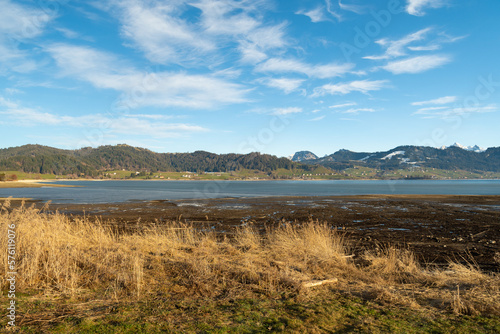 View over the lake Sihlsee near Einsiedeln in Switzerland