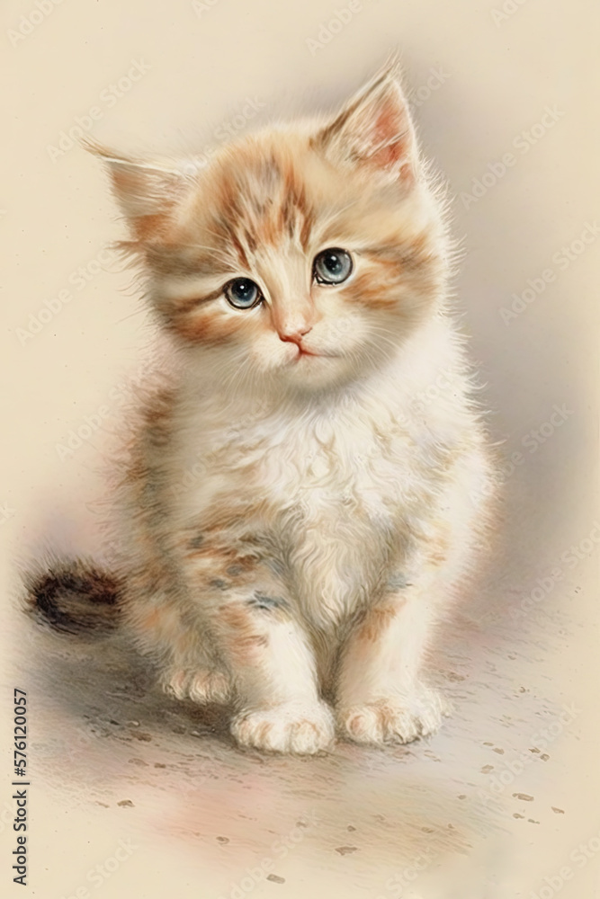 Cute kitten, red cat on an bright background. Watercolor illustration. Generative AI.