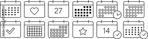 Set of calendar line icons. PNG image