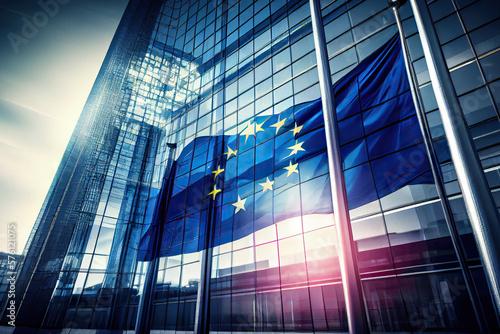 european union flag and sky created with Generative AI technology
