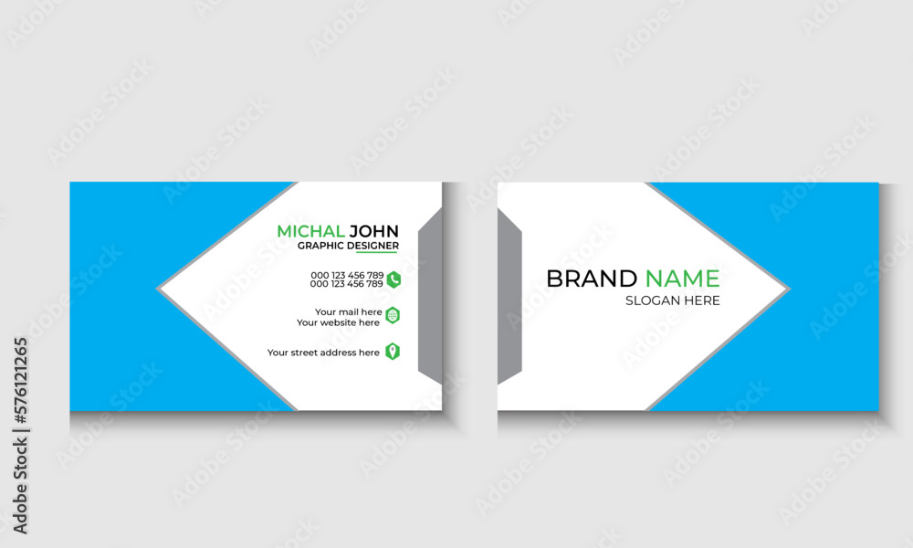 Professional creative modern minimalist business card design template with blue and black color background 