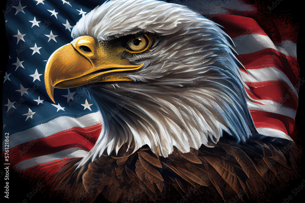 Naklejka premium american eagle with flag created with Generative AI technology