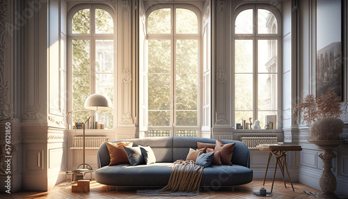 An elegant Parisian living room with a view - generative ai © Uolir