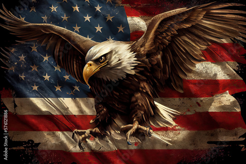 american eagle with flag created with Generative AI technology