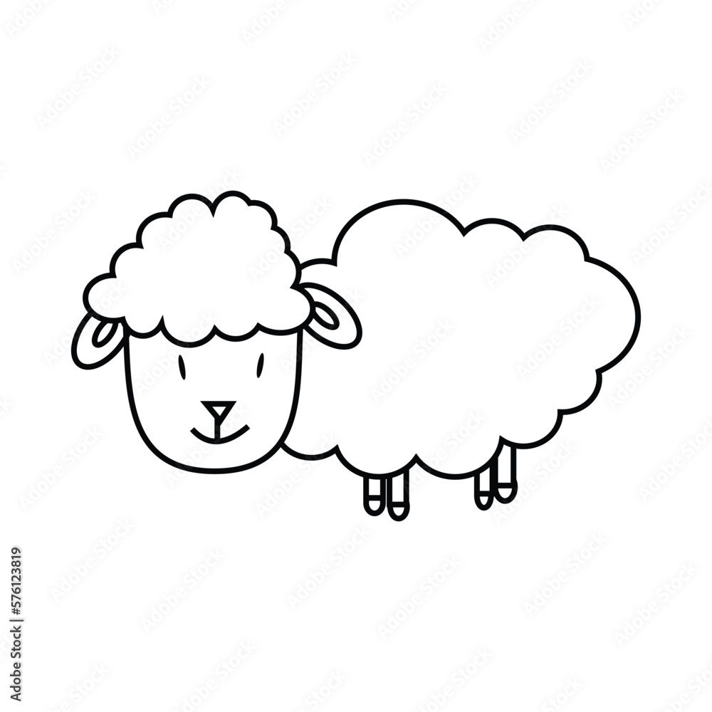 Cute sheep animal isolated icon vector illustration design iconic line style. A white lamb with thick fur and a cute shape. Suitable for sacrificial animal illustration design Cute sheep animal isolated icon vector illustration design iconic line style. A white lamb with thick fur and a cute shape. Suitable for sacrificial animal illustration design